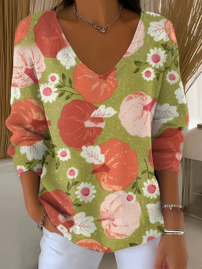 Ombre V-Neck Long Sleeve Top