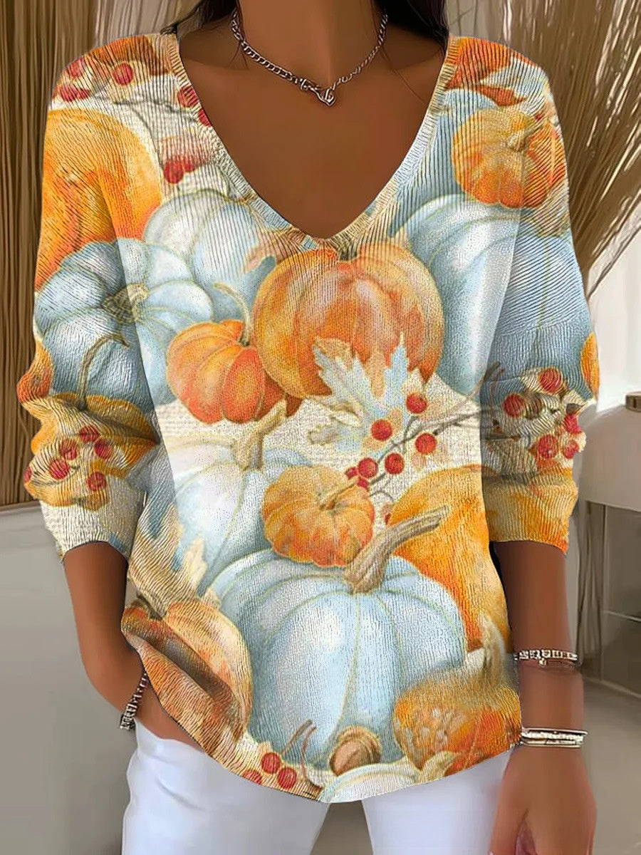 Ombre V-Neck Long Sleeve Top