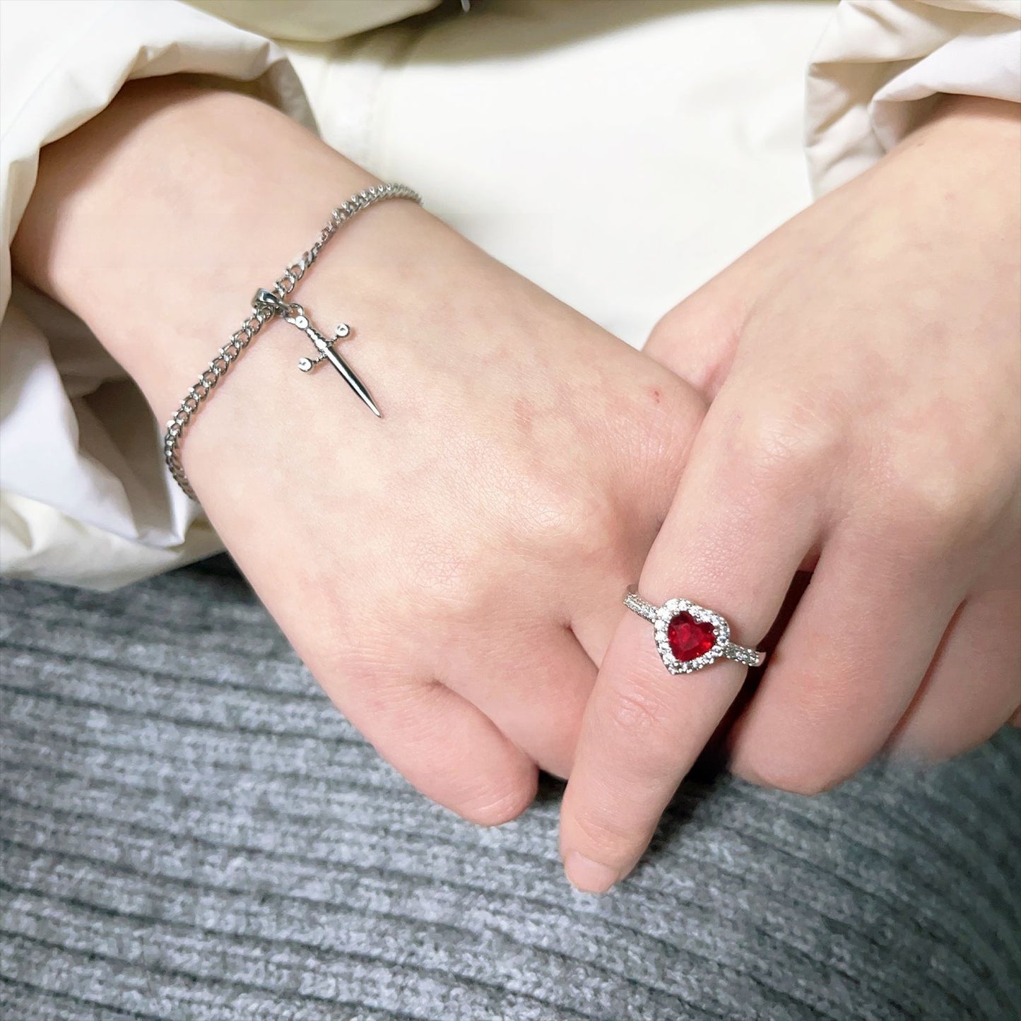 One Arrow Through Heart Ruby Zircon Necklace