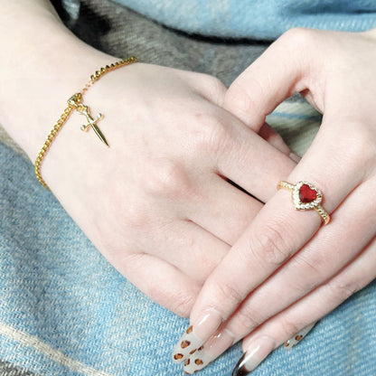 One Arrow Through Heart Ruby Zircon Necklace