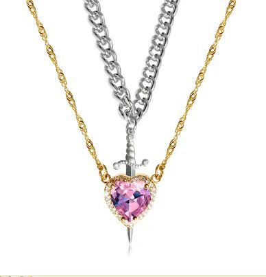 One Arrow Through Heart Ruby Zircon Necklace