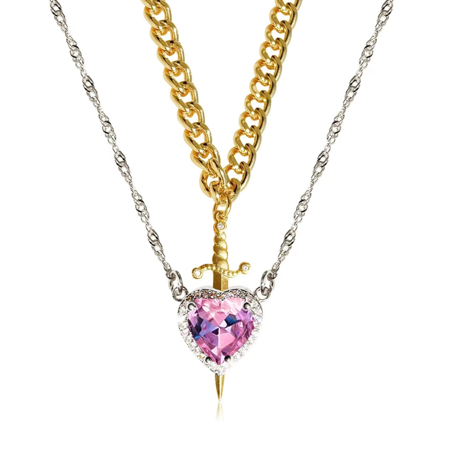 One Arrow Through Heart Ruby Zircon Necklace