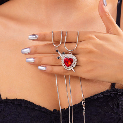 One Arrow Through Heart Ruby Zircon Necklace