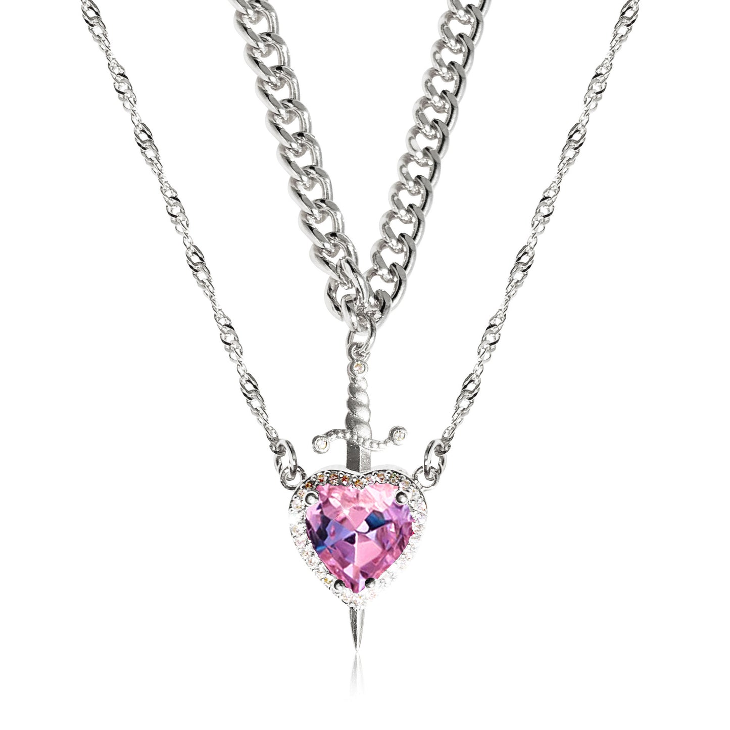 One Arrow Through Heart Ruby Zircon Necklace