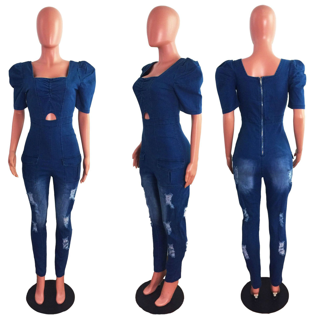 One-piece denim pants
