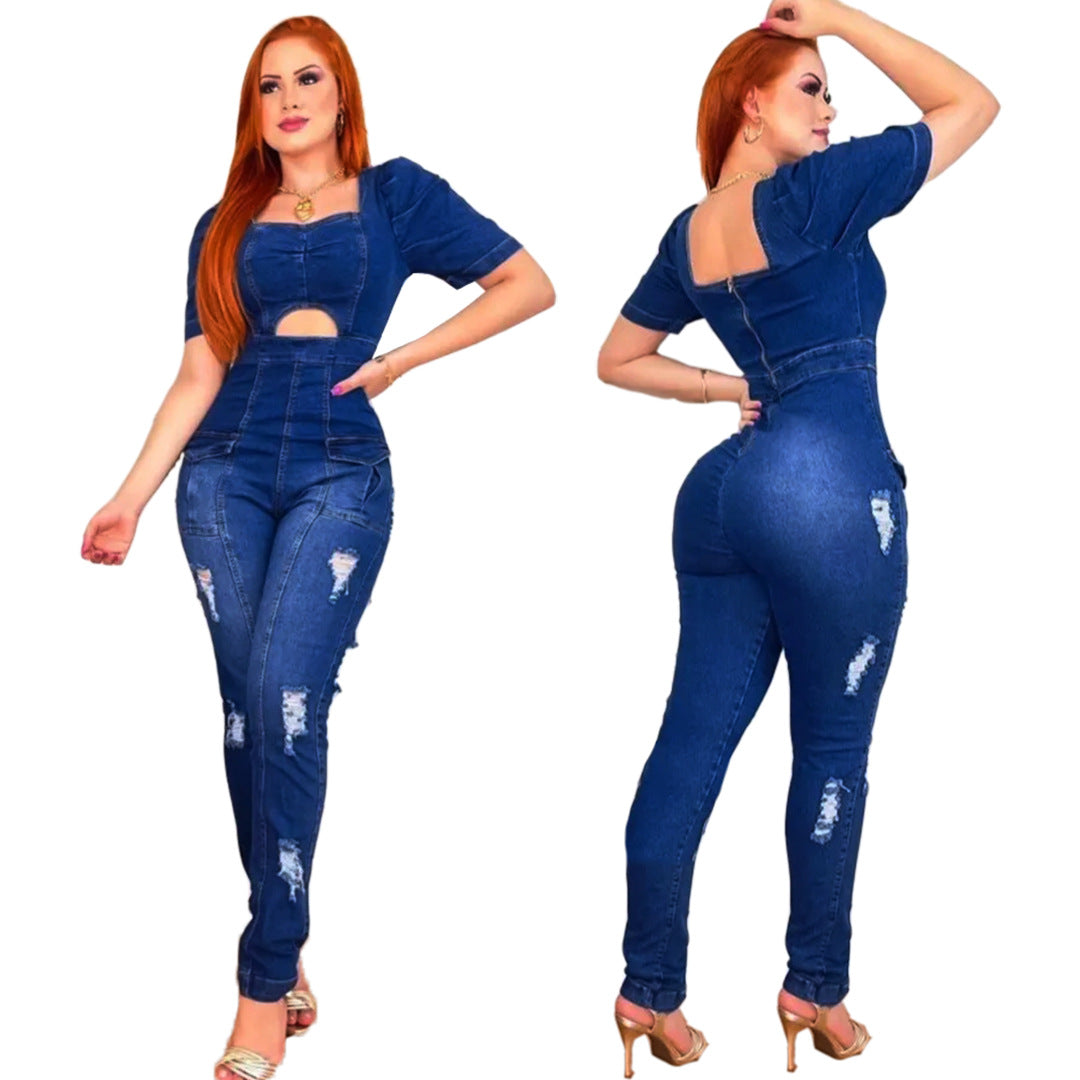 One-piece denim pants