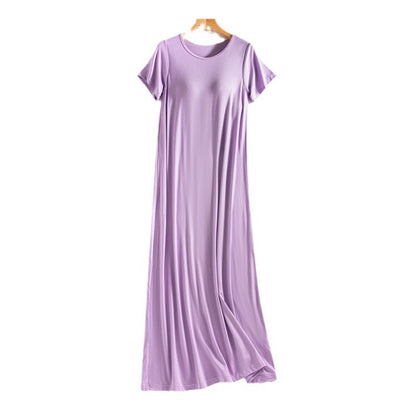 One-piece, frameless, bras free, long casual short-sleeved nightgown
