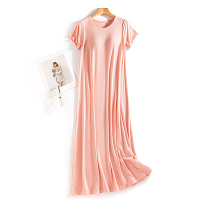 One-piece, frameless, bras free, long casual short-sleeved nightgown