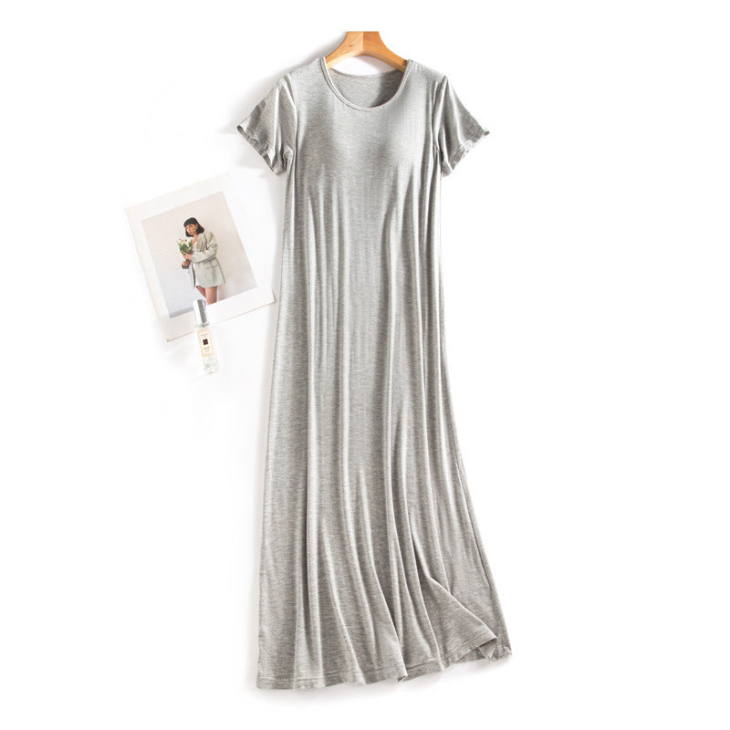 One-piece, frameless, bras free, long casual short-sleeved nightgown