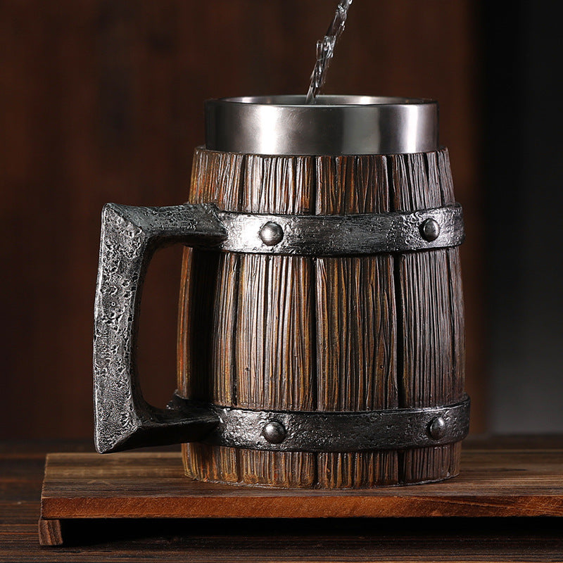 One Piece Large-Capacity Wooden Barrel Beer Mug Anime Merchandise 304 Stainless Steel Water Cup Prop Cup Mug