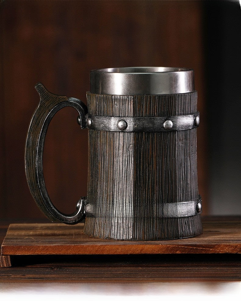 One Piece Large-Capacity Wooden Barrel Beer Mug Anime Merchandise 304 Stainless Steel Water Cup Prop Cup Mug