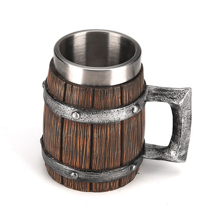 One Piece Large-Capacity Wooden Barrel Beer Mug Anime Merchandise 304 Stainless Steel Water Cup Prop Cup Mug
