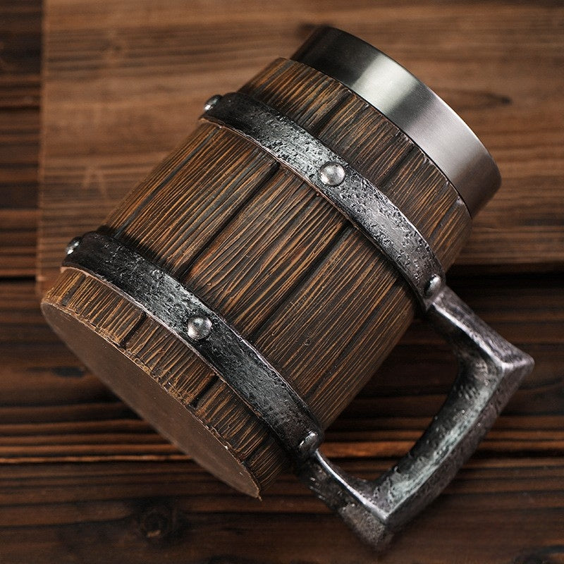 One Piece Large-Capacity Wooden Barrel Beer Mug Anime Merchandise 304 Stainless Steel Water Cup Prop Cup Mug