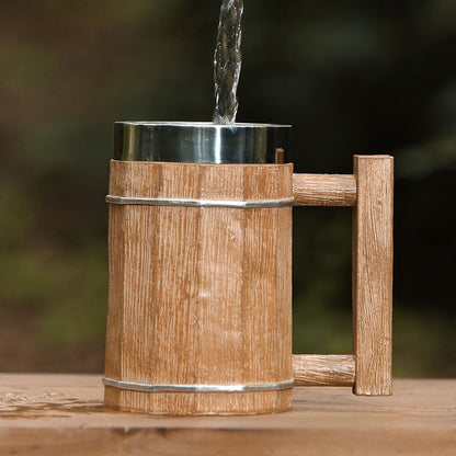 One Piece Large-Capacity Wooden Barrel Beer Mug Anime Merchandise 304 Stainless Steel Water Cup Prop Cup Mug