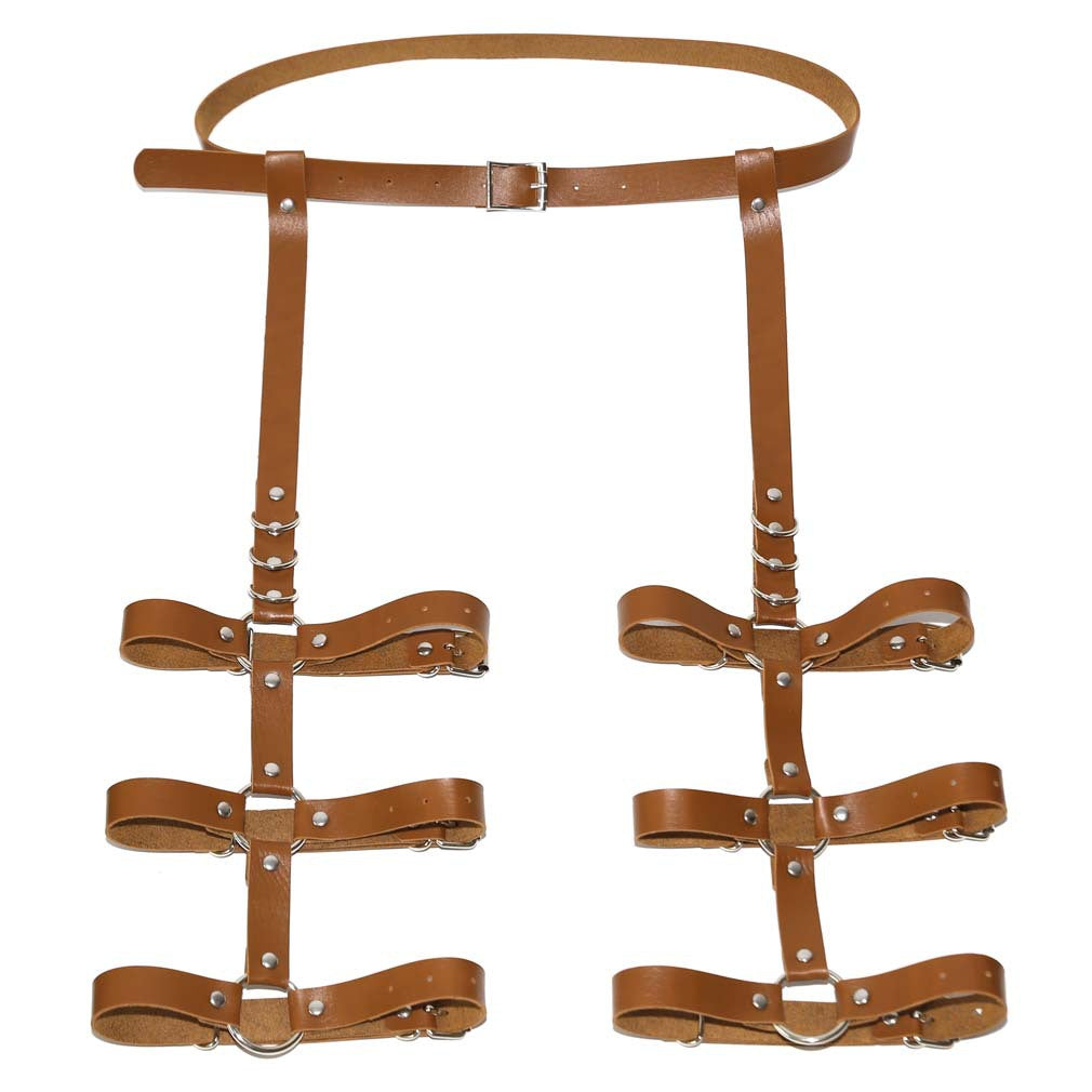 One-piece multi-ring belt and leg ring pants