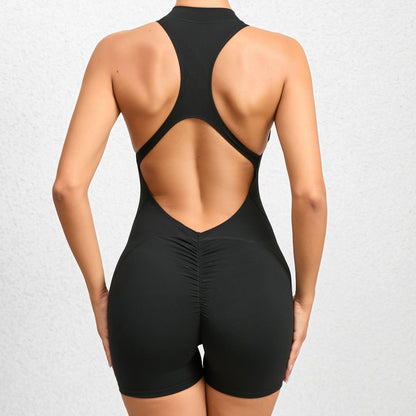 One-piece quick-drying pleated fitness jumpsuit