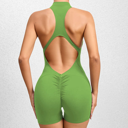 One-piece quick-drying pleated fitness jumpsuit