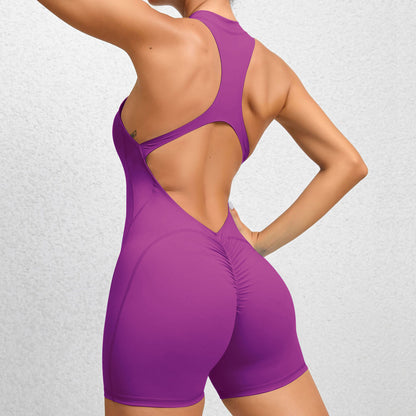 One-piece quick-drying pleated fitness jumpsuit