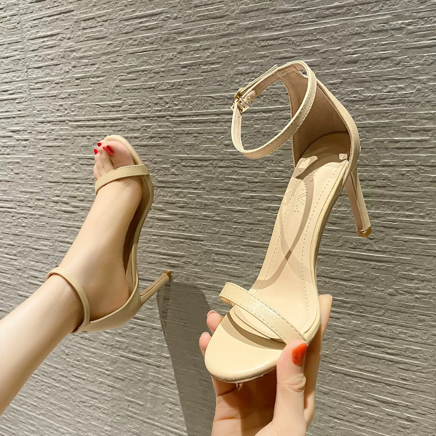 one-piece strappy high heels