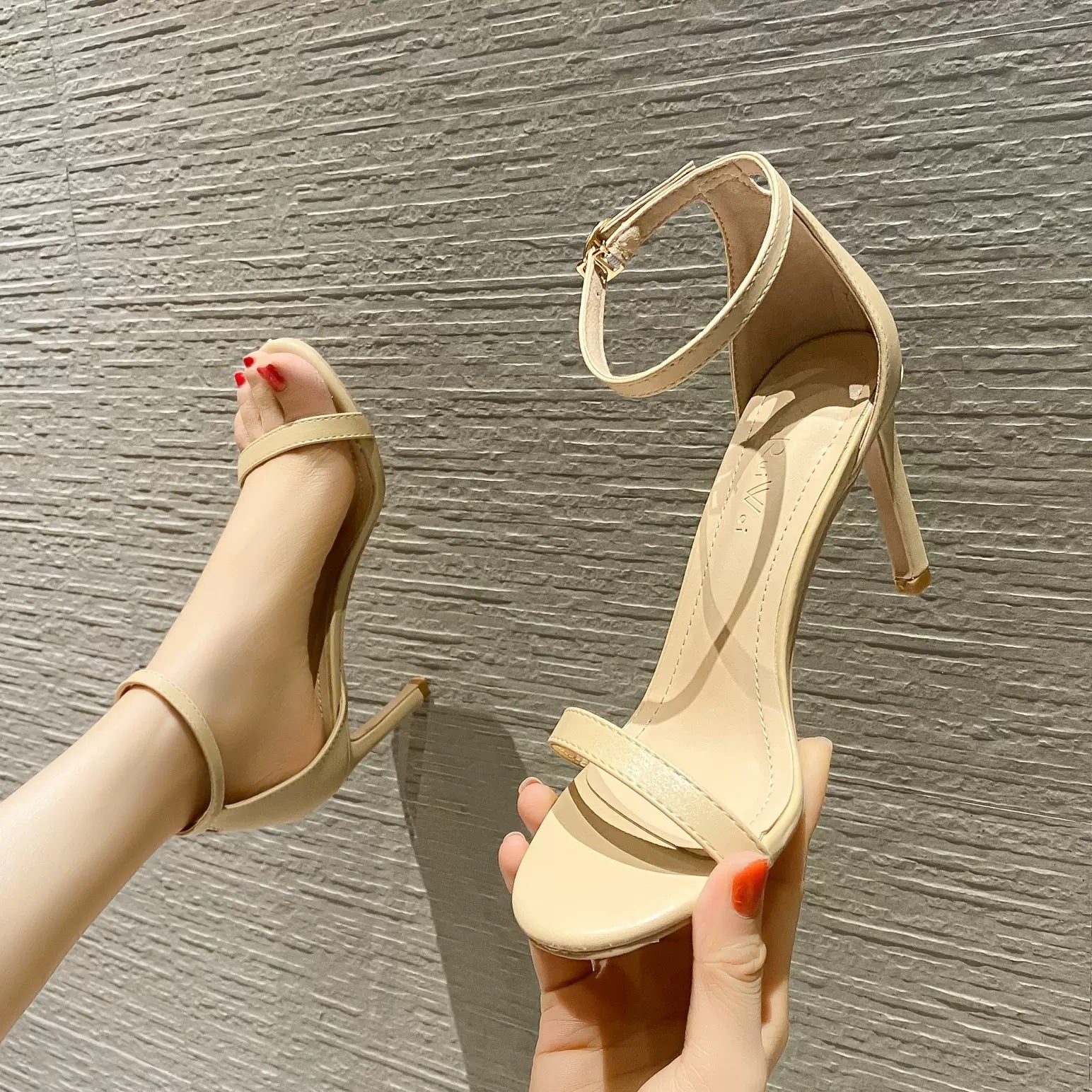 one-piece strappy high heels