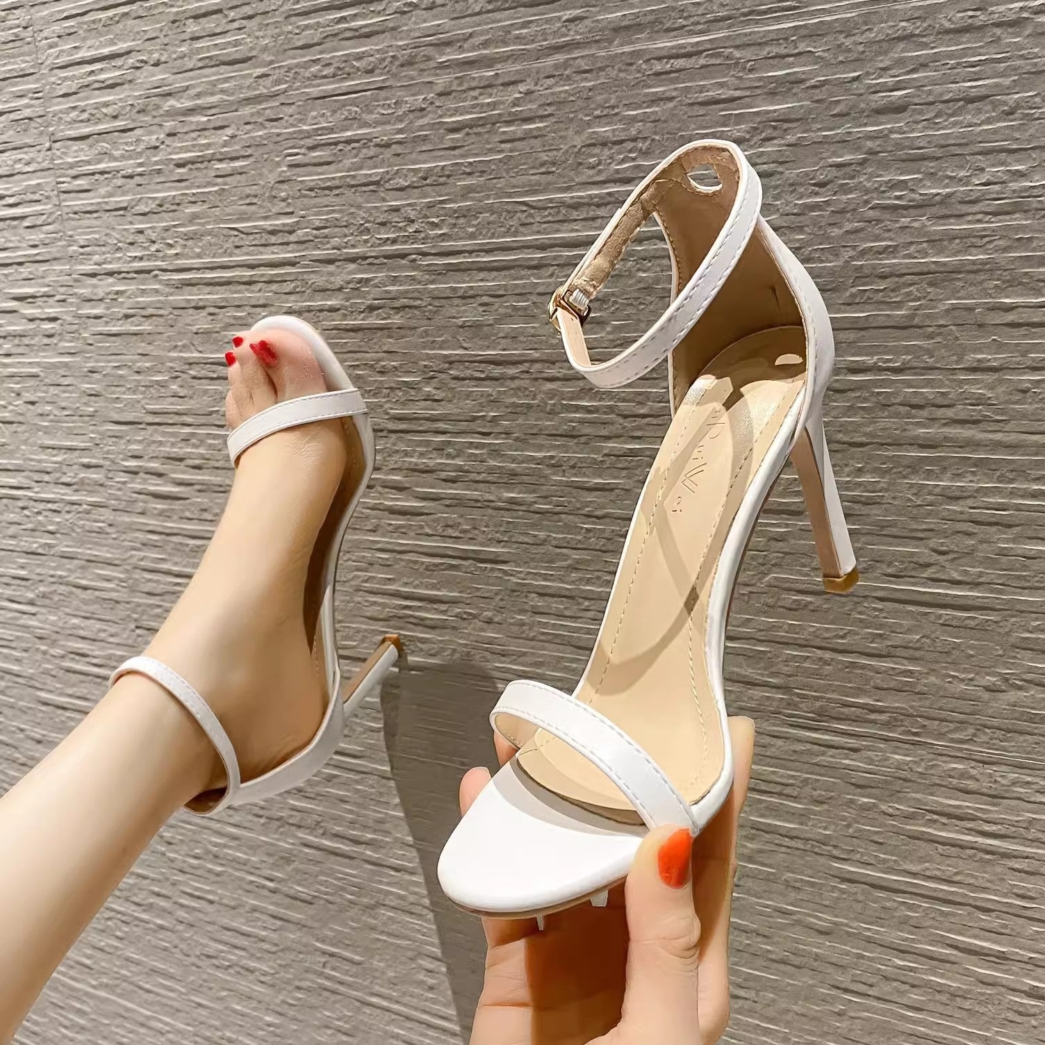one-piece strappy high heels