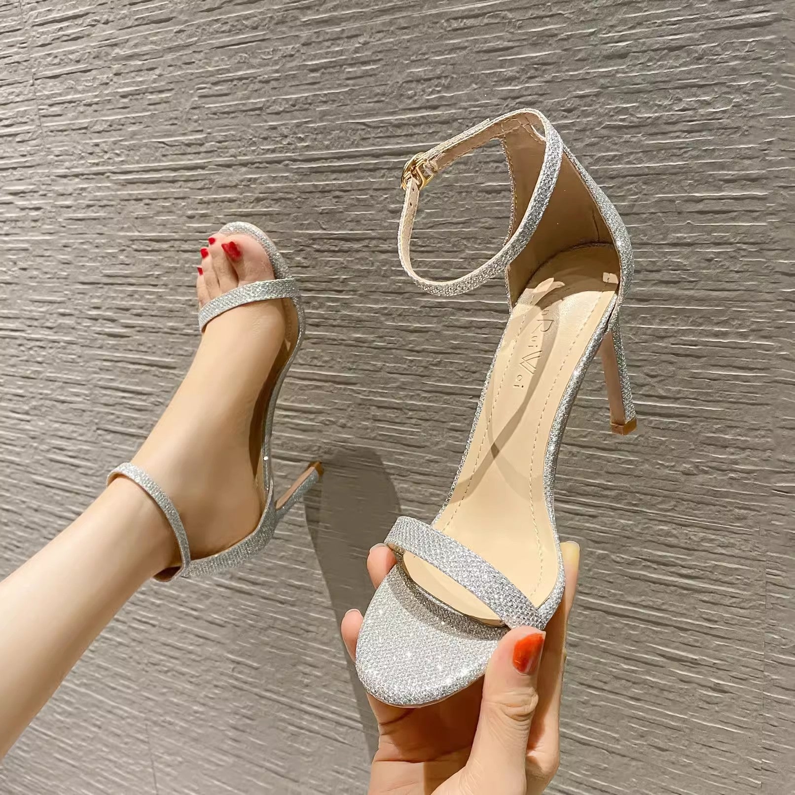 one-piece strappy high heels