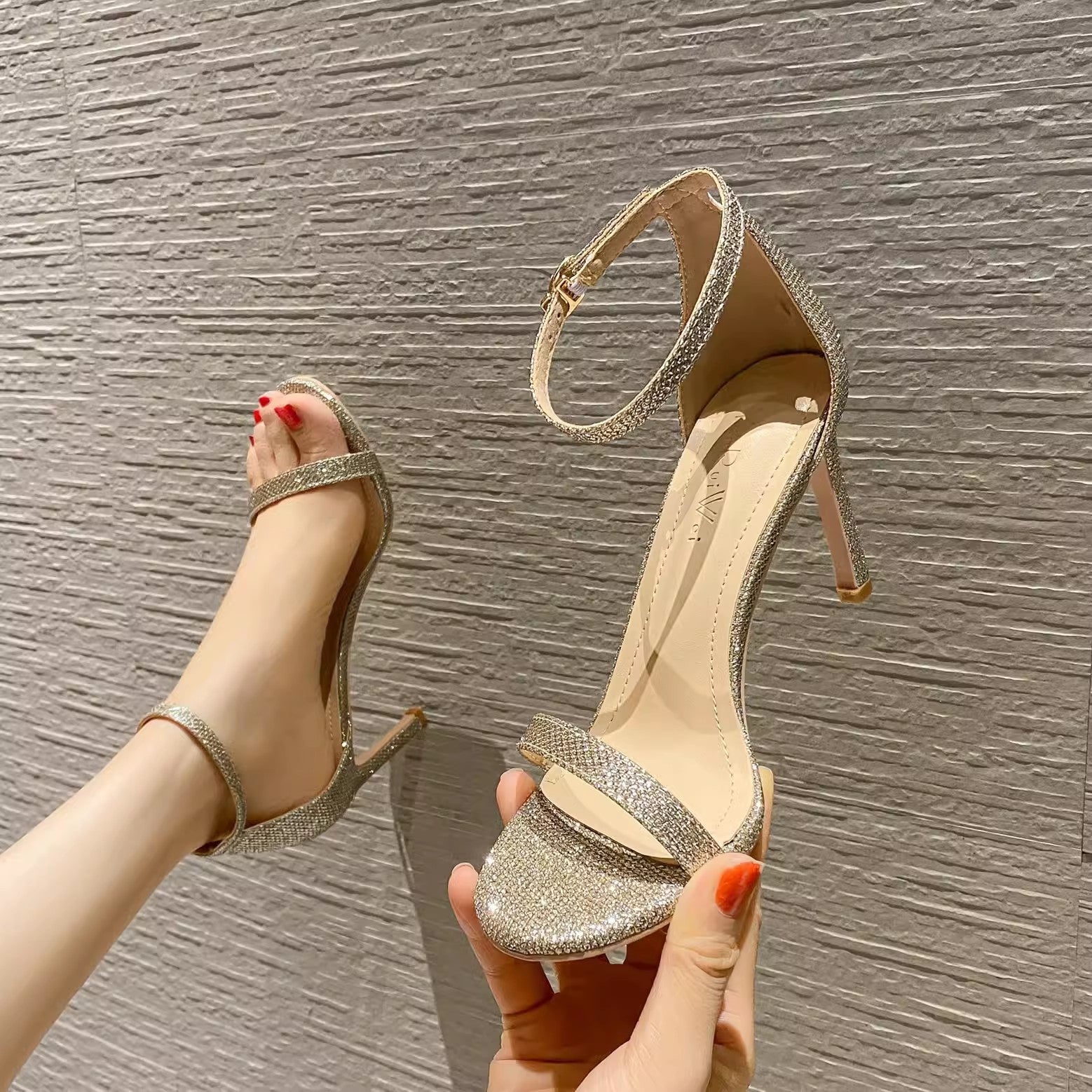 one-piece strappy high heels
