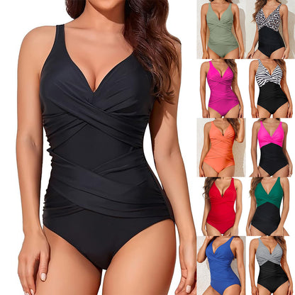 One-piece swimming suit with a high-waisted tight fit for women