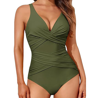 One-piece swimming suit with a high-waisted tight fit for women