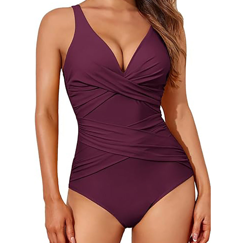 One-piece swimming suit with a high-waisted tight fit for women