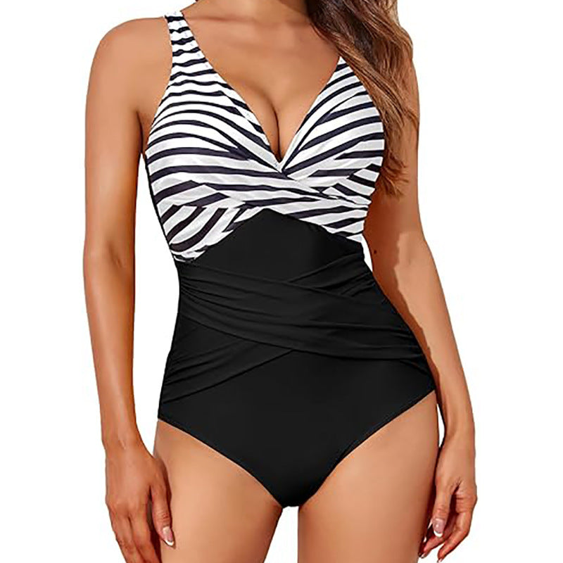 One-piece swimming suit with a high-waisted tight fit for women