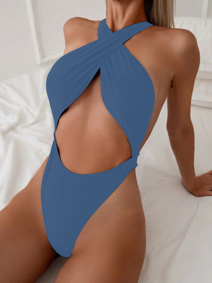 One-Piece Swimsuit with Tie Neck and Backless Design