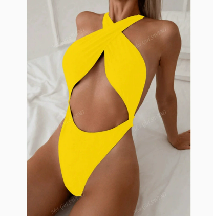 One-Piece Swimsuit with Tie Neck and Backless Design