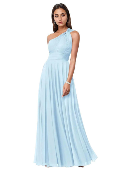 One Shoulder Chiffon Evening Dress