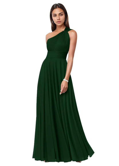 One Shoulder Chiffon Evening Dress