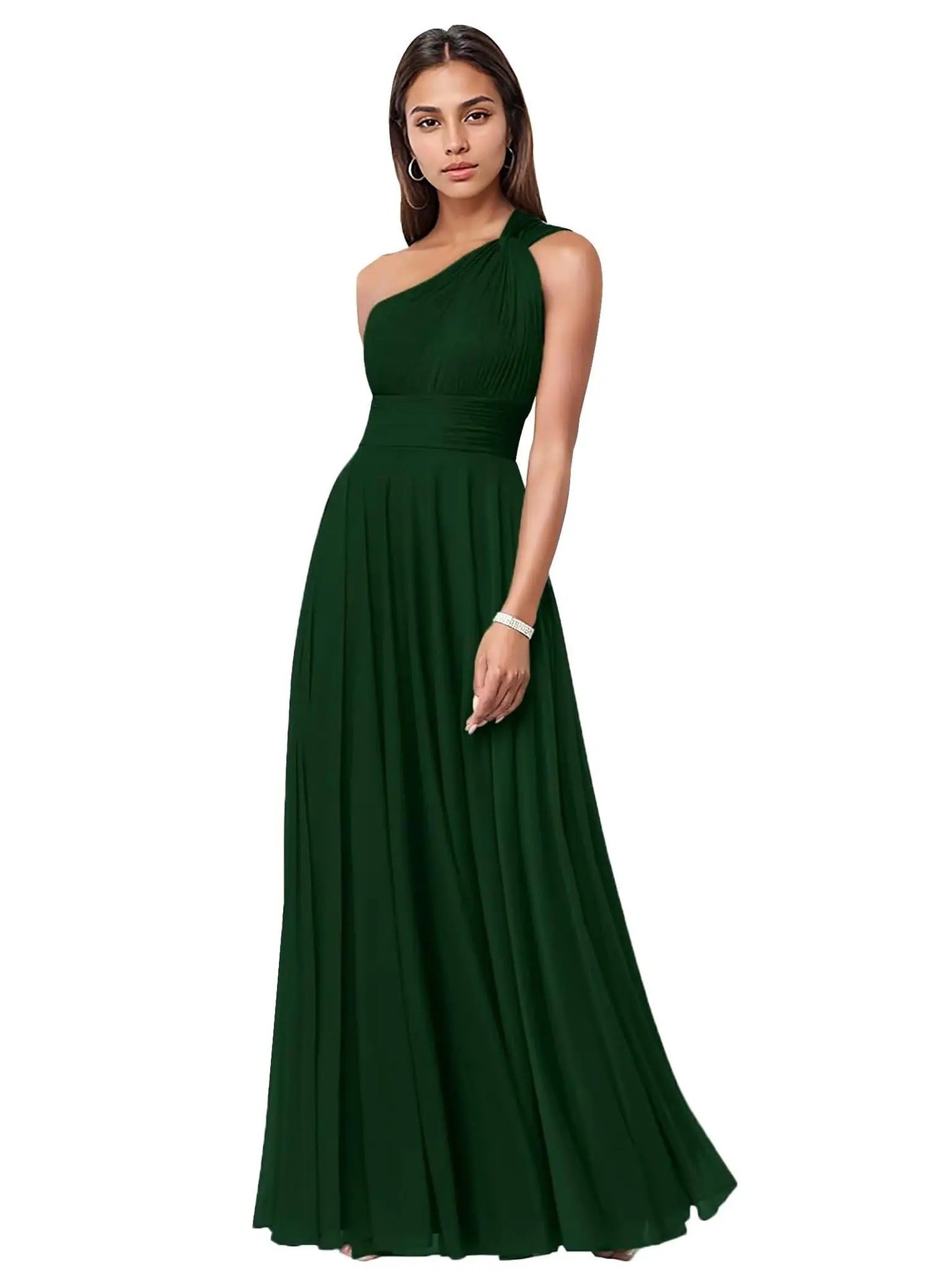 One Shoulder Chiffon Evening Dress