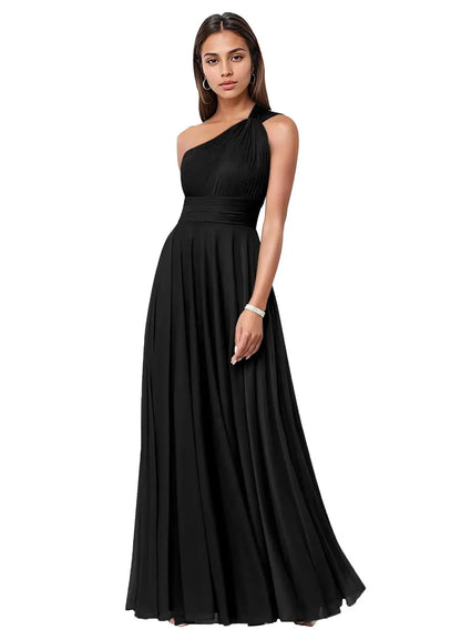 One Shoulder Chiffon Evening Dress