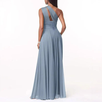One Shoulder Chiffon Evening Dress
