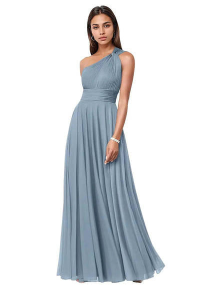 One Shoulder Chiffon Evening Dress