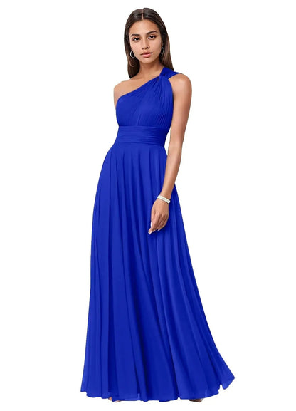 One Shoulder Chiffon Evening Dress