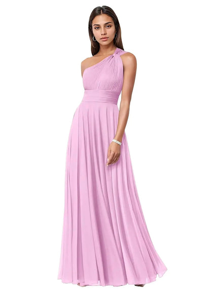 One Shoulder Chiffon Evening Dress
