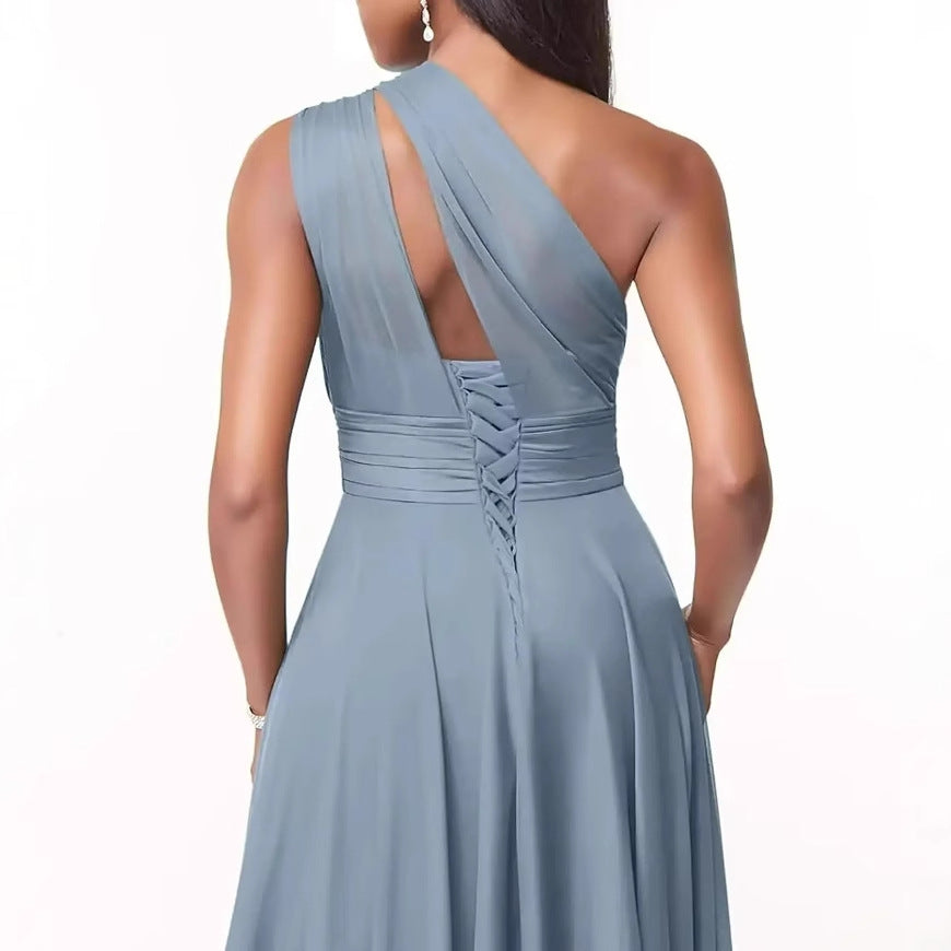 One Shoulder Chiffon Evening Dress