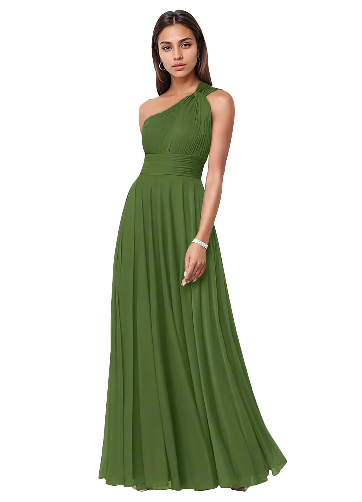 One Shoulder Chiffon Evening Dress