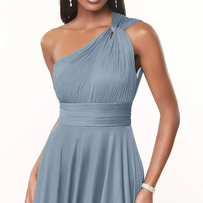 One Shoulder Chiffon Evening Dress