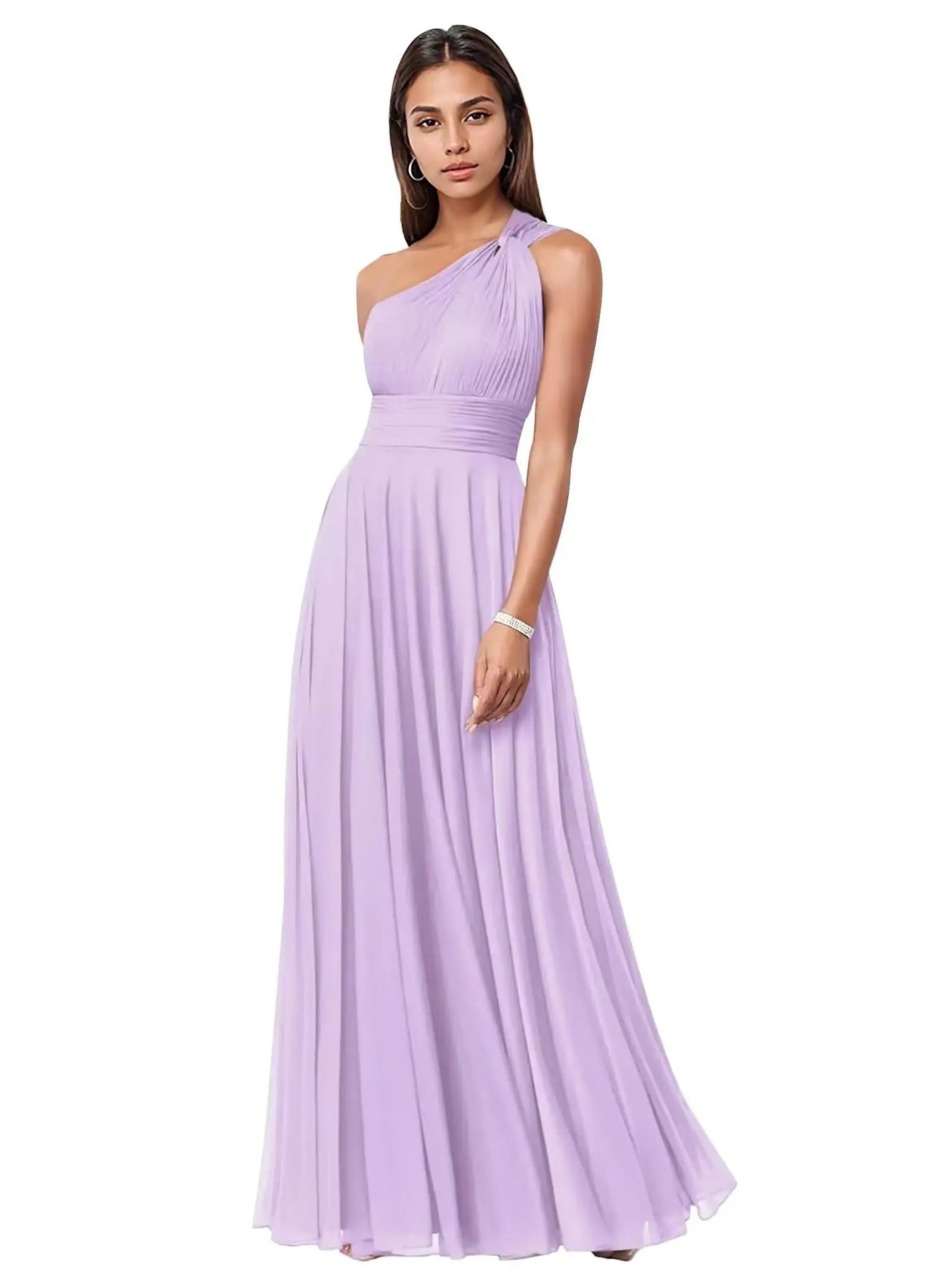 One Shoulder Chiffon Evening Dress
