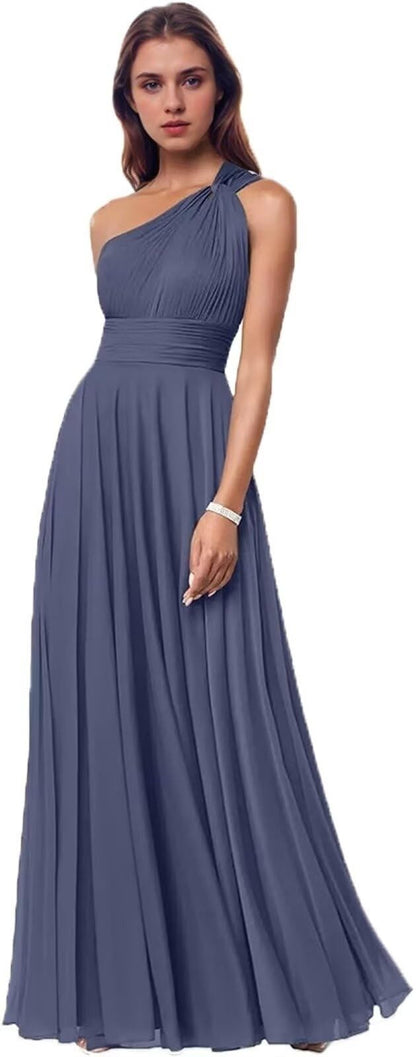 One Shoulder Chiffon Evening Dress
