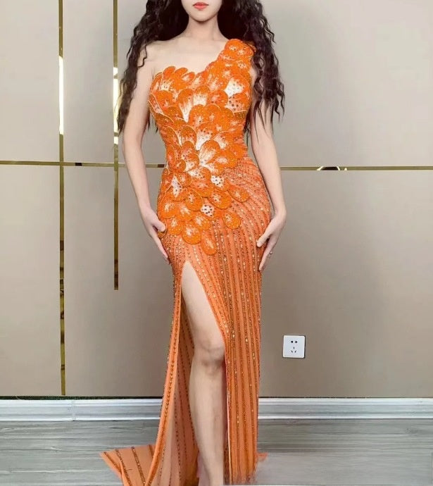 One Shoulder Fishtail Evening Dress