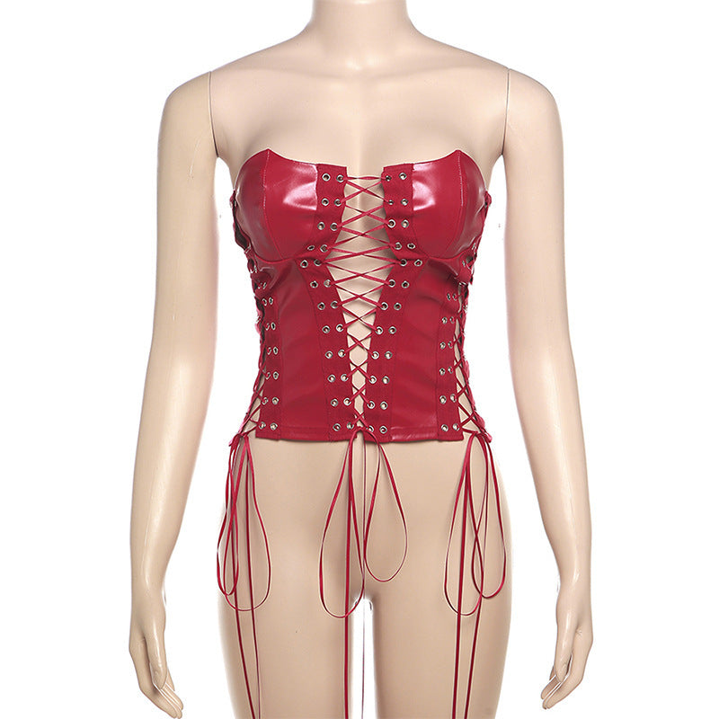 One-shoulder fitted backless mini top