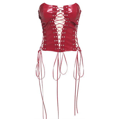 One-shoulder fitted backless mini top