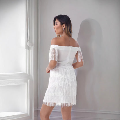 One-shoulder fringed dress